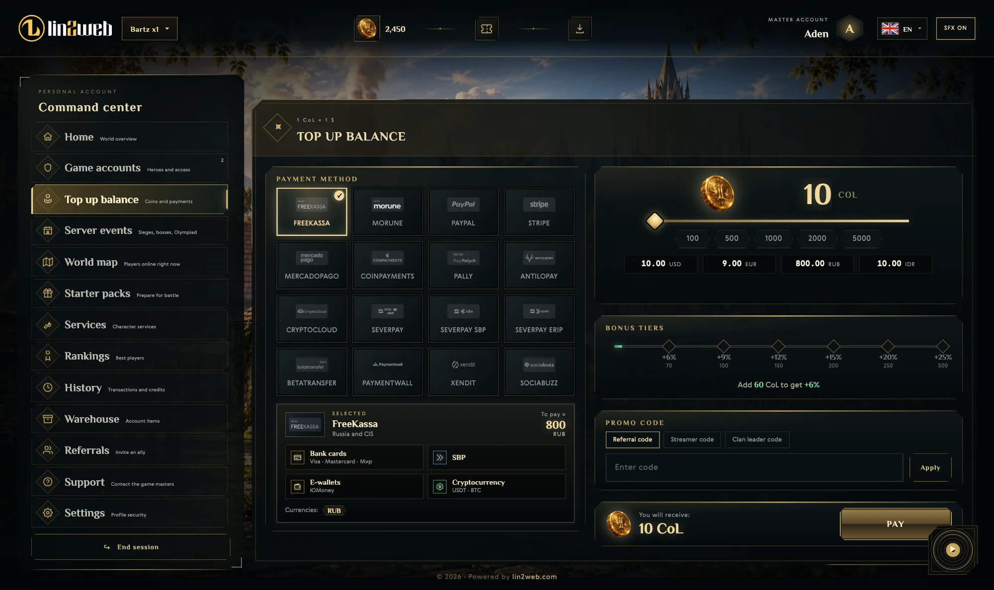 Top-up & bonuses